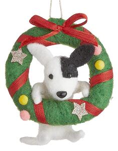 HANG ON Plstená ozdoba pes s adventným vencom