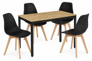 Jedálenská zostava: TESSA 120x60 artisan dub/čierne nohy + 4 ks KITO stoličky biele/prírodné nohy