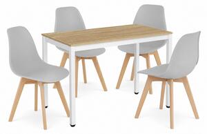 Jedálenský set: TESSA 120×60 cm dub/biela + 4 ks KITO stoličky sivé/prírodné nohy
