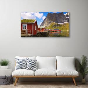 Obraz Canvas Domy jazero hory príroda 100x50 cm