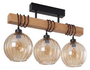 Brilagi - Prisadený luster WOOD GLASS 3xE27/60W/230V borovica/čierna/dymovo-hnedá