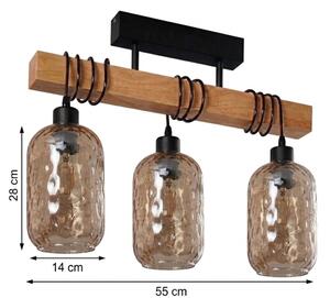 Brilagi - Prisadený luster WOOD GLASS 3xE27/60W/230V borovica/čierna/dýmovo-hnedá