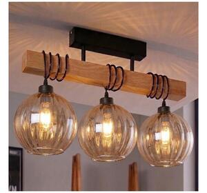 Brilagi - Prisadený luster WOOD GLASS 3xE27/60W/230V borovica/čierna/dymovo-hnedá