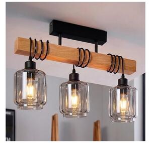 Brilagi - Prisadený luster WOOD GLASS 3xE27/60W/230V borovica/čierna/dymová béžová