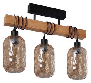 Brilagi - Prisadený luster WOOD GLASS 3xE27/60W/230V borovica/čierna/dýmovo-hnedá