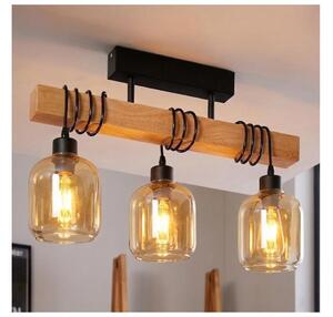 Brilagi - Prisadený luster WOOD GLASS 3xE27/60W/230V borovica/čierna/dymovo-hnedá