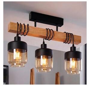 Brilagi - Prisadený luster WOOD GLASS 3xE27/60W/230V borovica/čierna/dymovo-hnedá