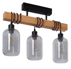 Brilagi - Prisadený luster WOOD GLASS 3xE27/60W/230V borovica/čierna/dymovo sivá