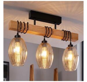 Brilagi - Prisadený luster WOOD GLASS 3xE27/60W/230V borovica/čierna/dýmovo béžová