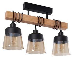 Brilagi - Prisadený luster WOOD GLASS 3xE27/60W/230V borovica/čierna/dymovo-hnedá