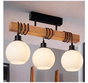 Brilagi - Prisadený luster WOOD GLASS 3xE27/60W/230V borovica/čierna/biela