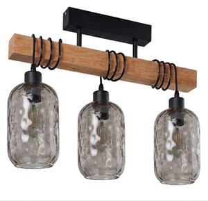Brilagi - Prisadený luster WOOD GLASS 3xE27/60W/230V borovica/čierna/dymovo sivá