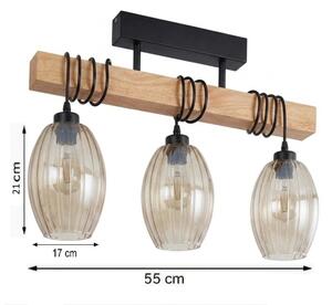 Brilagi - Prisadený luster WOOD GLASS 3xE27/60W/230V borovica/čierna/dýmovo béžová