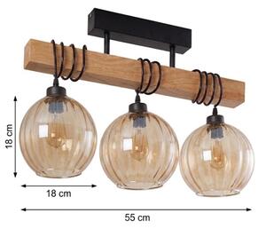 Brilagi - Prisadený luster WOOD GLASS 3xE27/60W/230V borovica/čierna/dymovo-hnedá