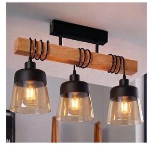 Brilagi - Prisadený luster WOOD GLASS 3xE27/60W/230V borovica/čierna/dymovo-hnedá
