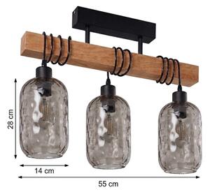 Brilagi - Prisadený luster WOOD GLASS 3xE27/60W/230V borovica/čierna/dymovo sivá