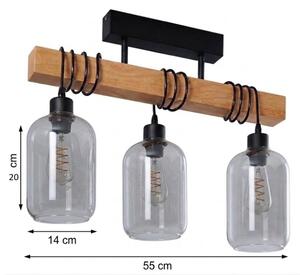 Brilagi - Prisadený luster WOOD GLASS 3xE27/60W/230V borovica/čierna/dymovo sivá