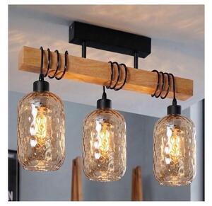 Brilagi - Prisadený luster WOOD GLASS 3xE27/60W/230V borovica/čierna/dýmovo-hnedá