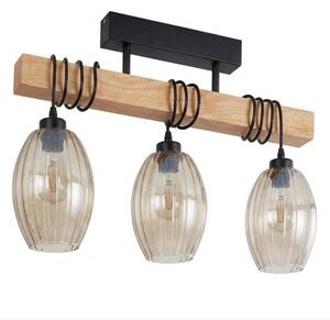 Brilagi - Prisadený luster WOOD GLASS 3xE27/60W/230V borovica/čierna/dýmovo béžová