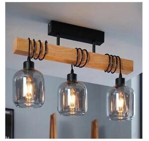 Brilagi - Prisadený luster WOOD GLASS 3xE27/60W/230V borovica/čierna/dymová sivá
