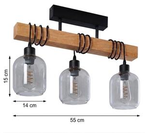 Brilagi - Prisadený luster WOOD GLASS 3xE27/60W/230V borovica/čierna/dymová sivá
