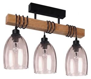Brilagi - Prisadený luster WOOD GLASS 3xE27/60W/230V borovica/čierna/dymovo-béžová