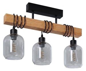 Brilagi - Prisadený luster WOOD GLASS 3xE27/60W/230V borovica/čierna/dymová sivá
