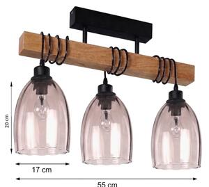 Brilagi - Prisadený luster WOOD GLASS 3xE27/60W/230V borovica/čierna/dymovo-béžová