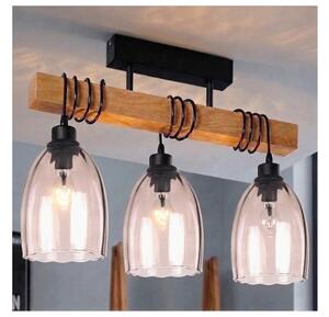 Brilagi - Prisadený luster WOOD GLASS 3xE27/60W/230V borovica/čierna/dymovo-béžová