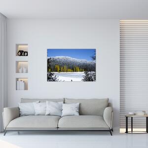 Obraz - zasnežené hory v zime (90x60 cm)