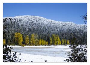 Obraz - zasnežené hory v zime (70x50 cm)