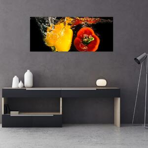 Obraz - papriky vo vode (120x50 cm)