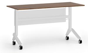 Mobilný stôl PRIMO MOVE, 1400 x 600 mm, biela podnož, orech