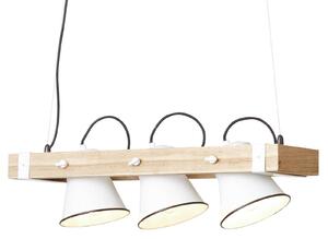 Závesná lampa Plow 3-pl. biela, svetlé drevo