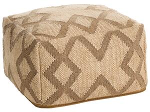 Taburetka béžová a svetlohnedá juta a vlna 50 x 50 cm geometrický vzor štvorcový puf na sedenie