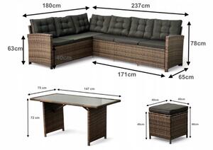 Rohový ratanový nábytok s taburetkami - 8 a viac osôb
