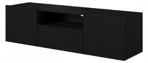 Závesný TV stolík Nicole 150 cm s otvorenou policou - čierny / čierny mat