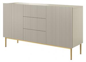 Komoda Nicole 150 cm s 3 zásuvkami - kašmírová / zlatá