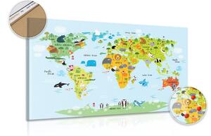 Obraz na korku detská mapa sveta so zvieratkami