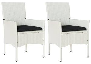 Záhradné stoličky s vankúšmi 2 ks biele polyratan