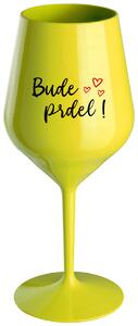 Žltý nerozbitný pohár na víno 470 ml - BUDE PRDEL!
