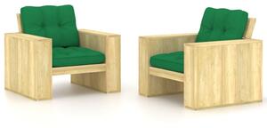 Záhradné stoličky 2 ks a zelené vankúše impregnovaná borovica
