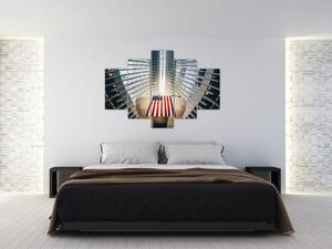 Obraz stavby s vlajkou USA (150x105 cm)