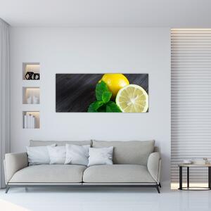 Obraz citrónov a mäty na stole (120x50 cm)