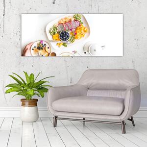 Obraz tanierov s ovocím na stole (120x50 cm)