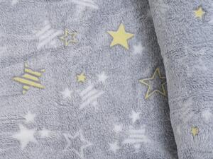 Svietiaca mikroplyšová deka YELLOW STARS 150x200 cm sivá