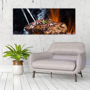 Obraz steaku na grile (120x50 cm)
