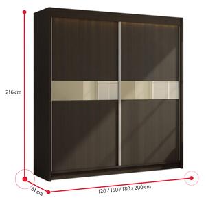 Skriňa s posuvnými dverami ALEXA, sonoma/čierne sklo, 150x216x61