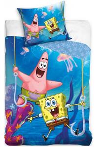 Bavlnené posteľné obliečky SpongeBob - motív Na háčiku - 100% bavlna Renforcé - 70 x 90 cm + 140 x 200 cm