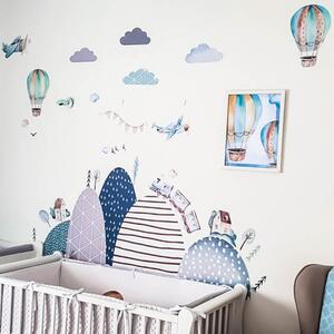INSPIO-textilná prelepiteľná nálepka - Detské samolepky na stenu - Kopce, lietadlá, vláčik